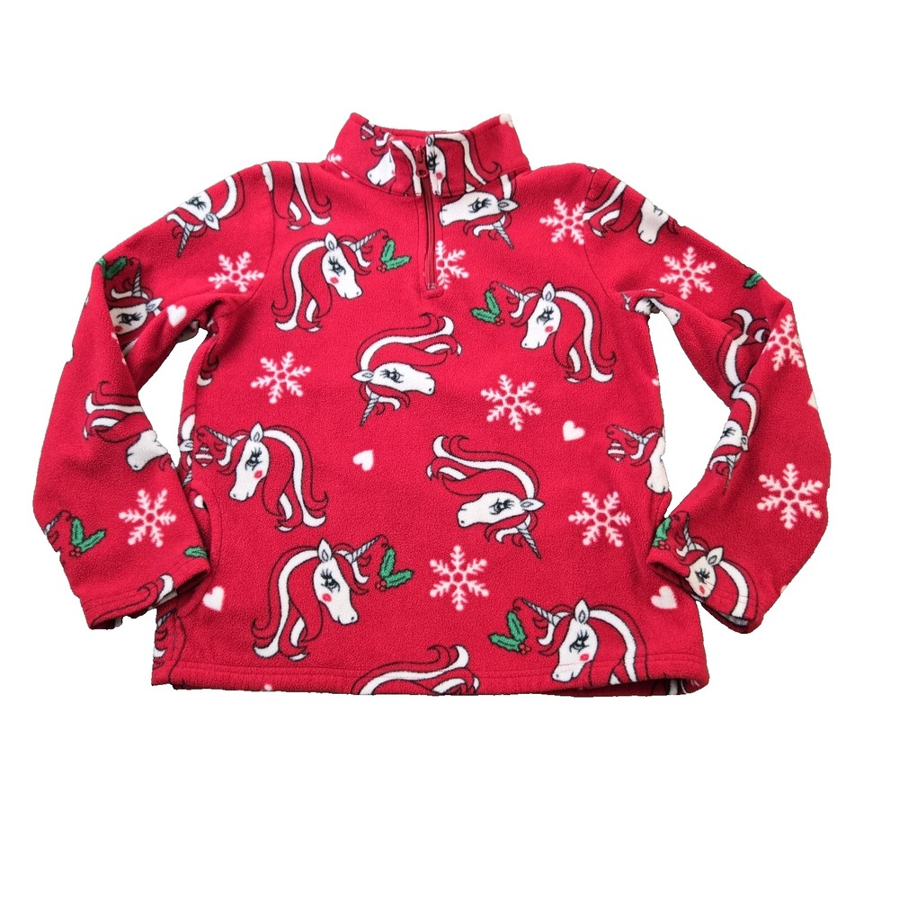 Children's Place Girl's 1/4 Zip Fleece‎ Sweater Mock neck Unicorns Snowflakes L